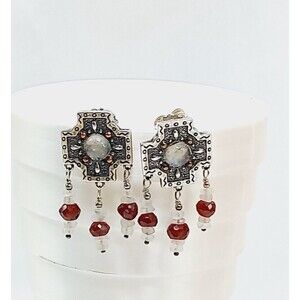 Carolyn Pollack Relios Sterling Crystal Garnet Bead Copper Accent Dangle Earring